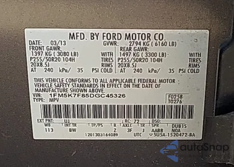 2013 Ford Explorer Limited from USA, damaged, VIN 1FM5K7F85DGC45326